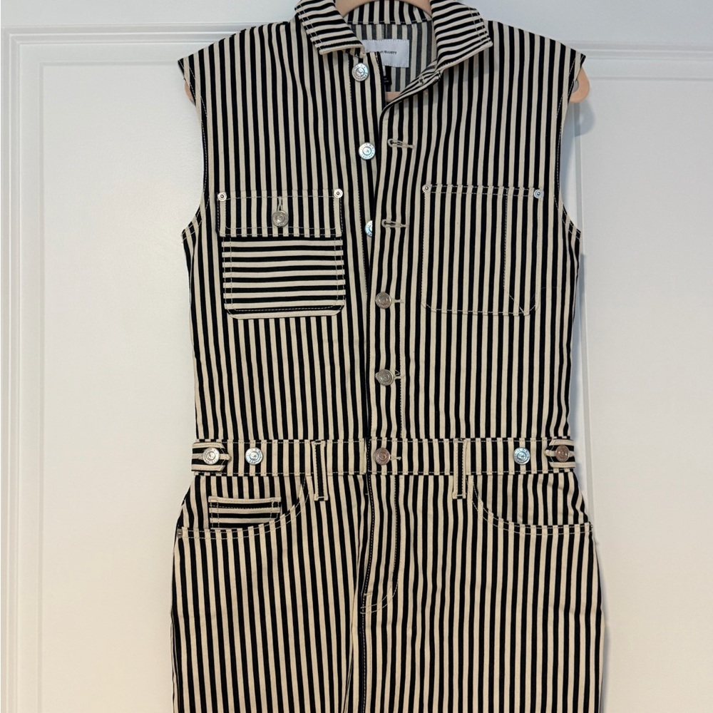 Current/Elliott Navy and Cream Striped Sleeveless Jumpsuit